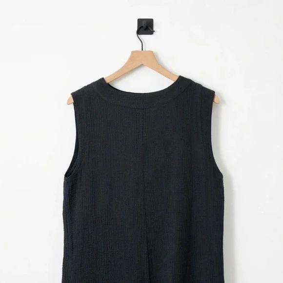 Faherty Dream Gauze Costa Midi Dress Washed Black Organic Cotton Sleeveless S - Picture 9 of 9